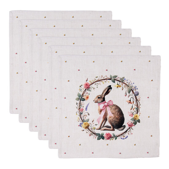 Clayre &amp; Eef | Servetten Katoen Set van 6 Beige Bruin 40x40 cm | EWC43