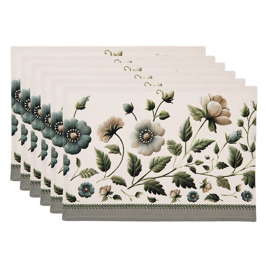 Clayre &amp; Eef | Placemats Set van 6 Beige Groen 48x33 cm | GTB40
