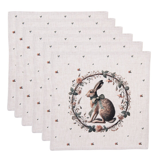 Clayre &amp; Eef | Servetten Katoen Set van 6 Beige Bruin 40x40 cm | NLE43