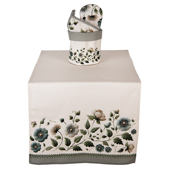 Clayre &amp; Eef | Tafelloper Beige Groen 50x140 cm | GTB64