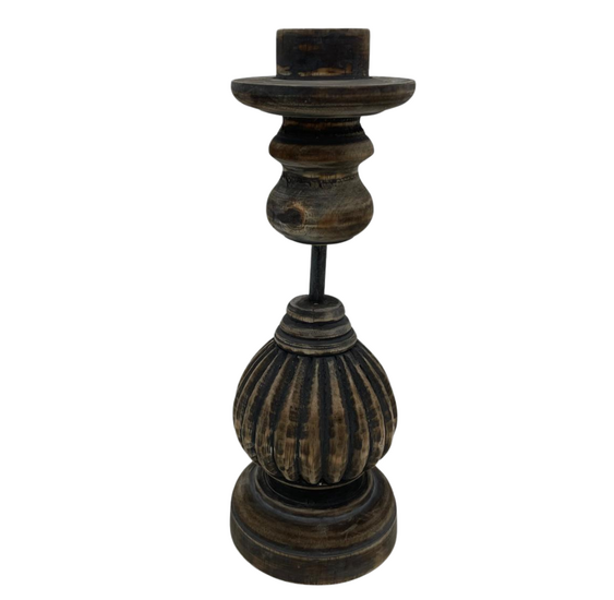 Kandelaar vintage bruin 30 cm hout | 843818 | Staand | Stoer &amp; Sober Woonstijl