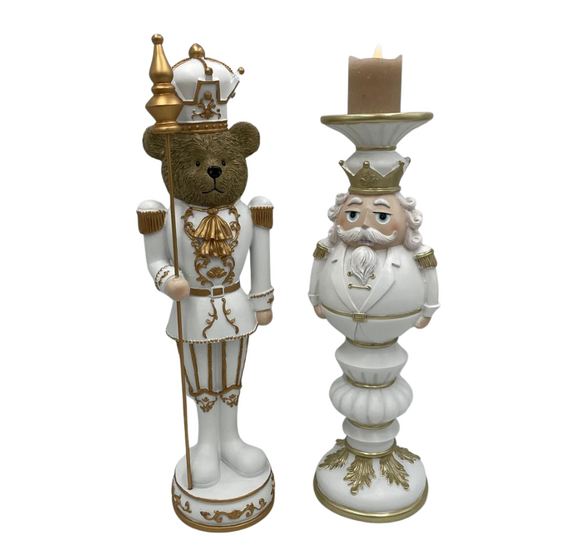 Kandelaar / Decoratie beeld notenkraker wit goud - 14x13x40 - Colmore