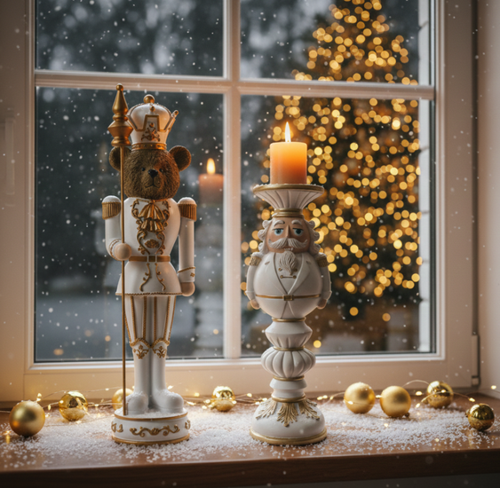 Kandelaar / Decoratie beeld notenkraker wit goud - 14x13x40 - Colmore