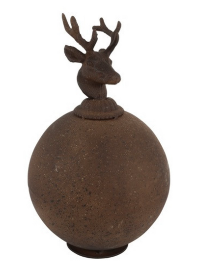Ornament hert op bal  - rustieke Hertenbol Decoratie - Gietijzeren Look met Gewei