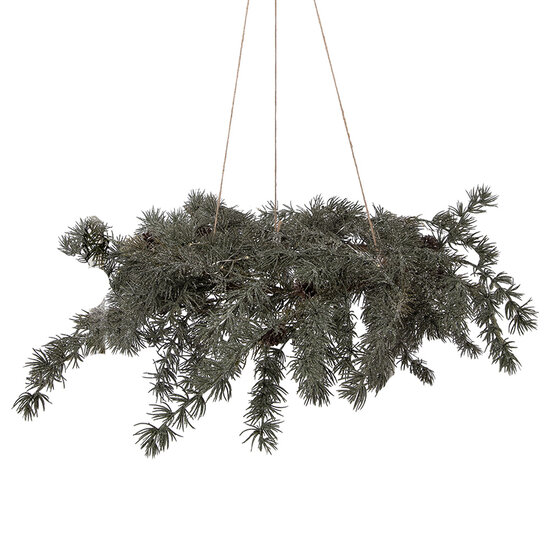Clayre &amp; Eef | Kerstdecoratie Krans met LED Groen Bruin &oslash; 60x8 cm / 3xAA | 50839