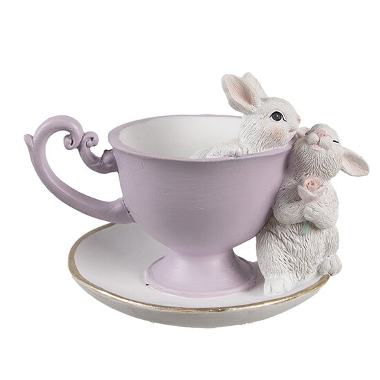 Clayre &amp; Eef | Decoratie Konijnen Wit Paars 16x13x12 cm | 6PR5177