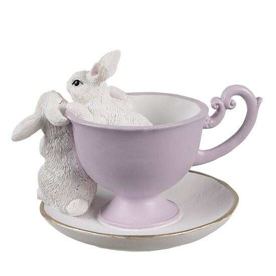 Clayre &amp; Eef | Decoratie Konijnen Wit Paars 16x13x12 cm | 6PR5177