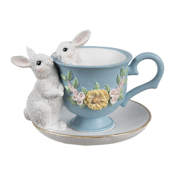 Clayre &amp; Eef | Decoratie Konijnen Wit Blauw 13x16x12 cm | 6PR5178