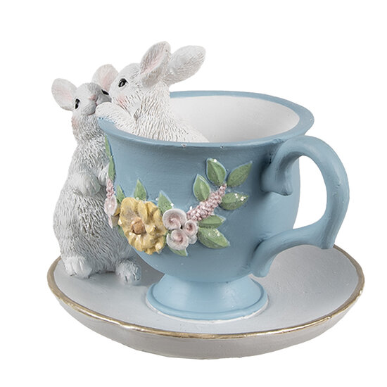 Clayre &amp; Eef | Decoratie Konijnen Wit Blauw 13x16x12 cm | 6PR5178