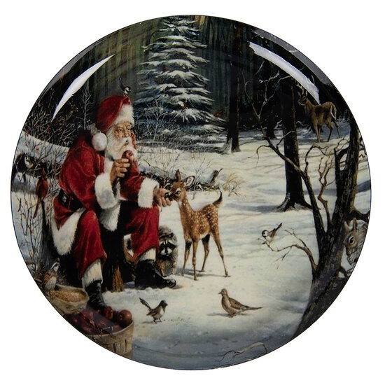 Clayre &amp; Eef | Decoratie Schaal Grijs Rood &oslash; 28x3 cm | 66416