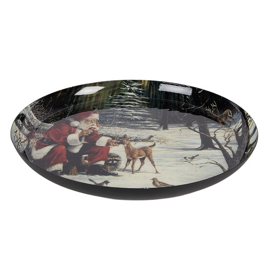 Clayre &amp; Eef | Decoratie Schaal Grijs Rood &oslash; 28x3 cm | 66416