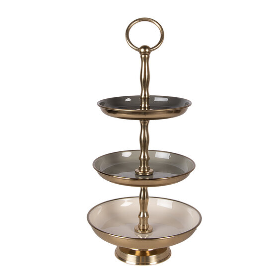 Clayre &amp; Eef | Etag&egrave;re 3 laags Beige Goudkleurig &oslash; 18x35 cm | 66426