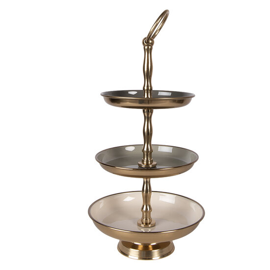 Clayre &amp; Eef | Etag&egrave;re 3 laags Beige Goudkleurig &oslash; 18x35 cm | 66426