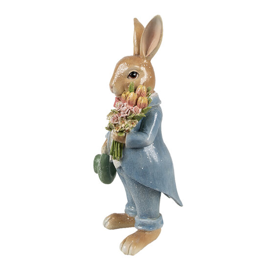 Clayre &amp; Eef | Decoratie Konijn Bruin Blauw 11x10x26 cm | 6PR5230