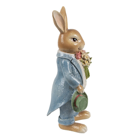 Clayre &amp; Eef | Decoratie Konijn Bruin Blauw 11x10x26 cm | 6PR5230