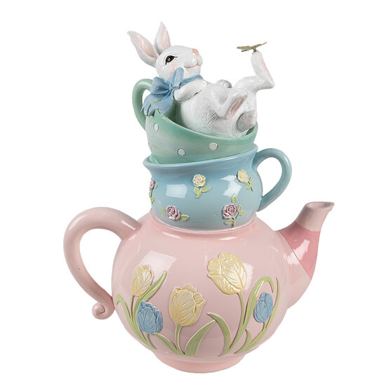 Clayre &amp; Eef | Decoratie Konijn Roze Blauw Wit 28x19x34 cm | 6PR5232