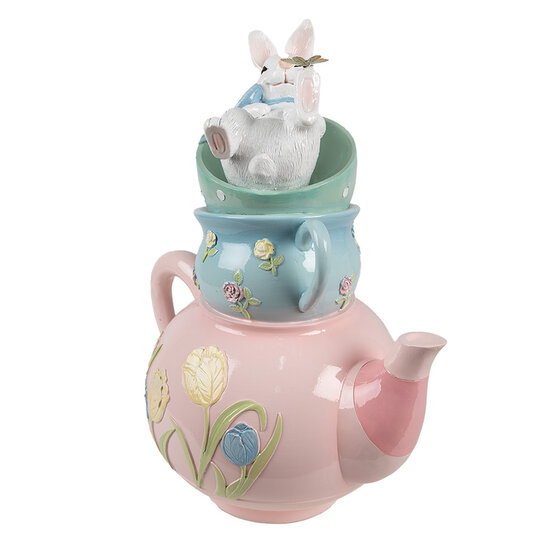 Clayre &amp; Eef | Decoratie Konijn Roze Blauw Wit 28x19x34 cm | 6PR5232