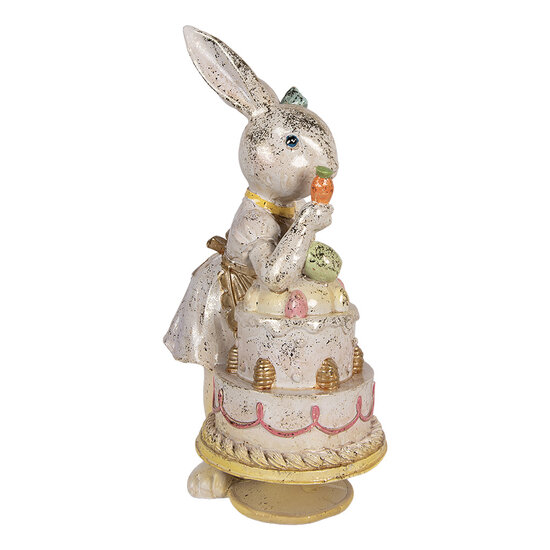 Clayre &amp; Eef | Decoratie Konijn met taart Wit Goudkleurig 20x15x36 cm | 6PR6042
