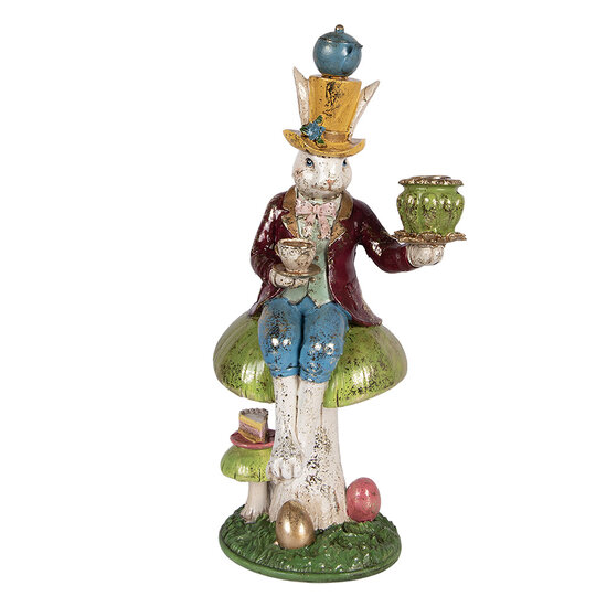 Clayre &amp; Eef | Kandelaar Konijn Wit Groen 20x16x41 cm | 6PR6043