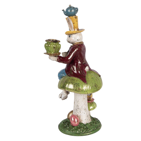 Clayre &amp; Eef | Kandelaar Konijn Wit Groen 20x16x41 cm | 6PR6043