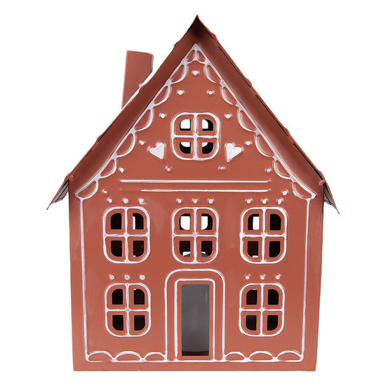 Clayre &amp; Eef | Decoratie Huis met LED Bruin Wit 27x19x32 cm / 3x AAA | 6Y5977