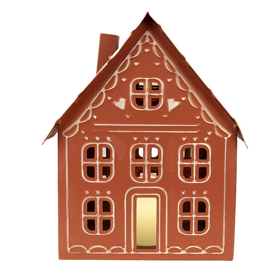 Clayre &amp; Eef | Decoratie Huis met LED Bruin Wit 27x19x32 cm / 3x AAA | 6Y5977