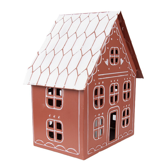 Clayre &amp; Eef | Decoratie Huis met LED Bruin Wit 27x19x32 cm / 3x AAA | 6Y5977