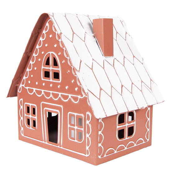 Clayre &amp; Eef | Decoratie Huis met LED Bruin Wit 23x18x23 cm / 3x AAA | 6Y5978