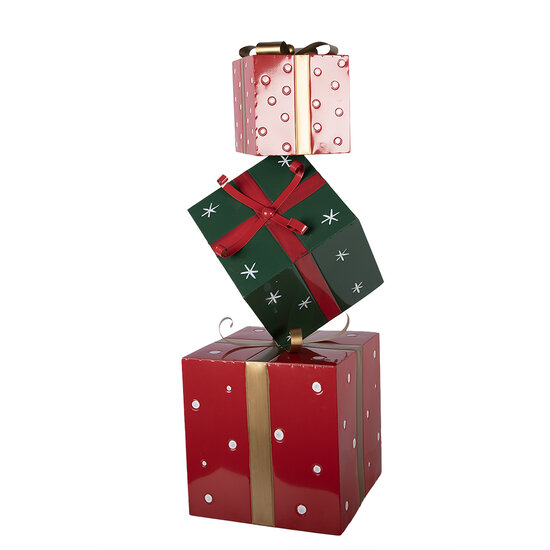 Clayre &amp; Eef | Decoratie van opgestapelde Cadeautjes Rood Groen 36x36x90 cm | 5Y1400
