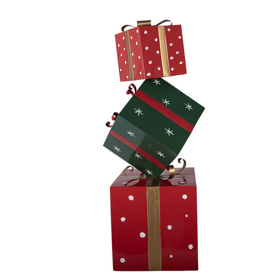 Clayre &amp; Eef | Decoratie van opgestapelde Cadeautjes Rood Groen 36x36x90 cm | 5Y1400