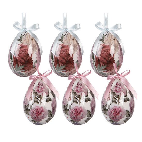 Clayre &amp; Eef | Decoratie Hanger Ei (set 6) Wit Roze &oslash; 7x10 cm | 66456