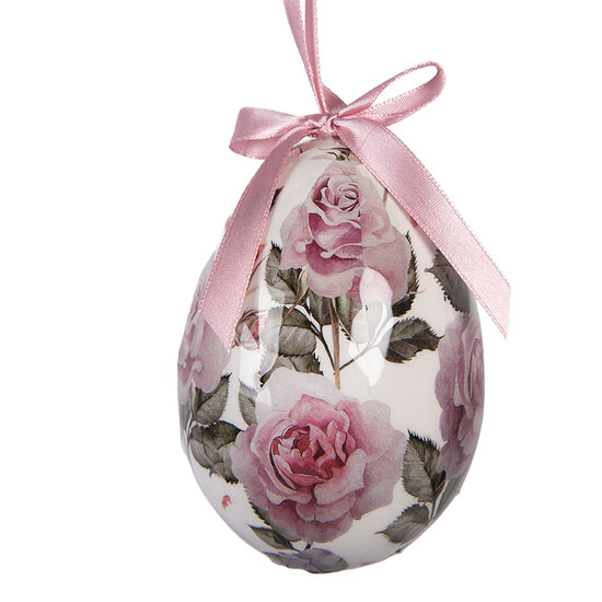 Clayre &amp; Eef | Decoratie Hanger Ei (set 6) Wit Roze &oslash; 7x10 cm | 66456