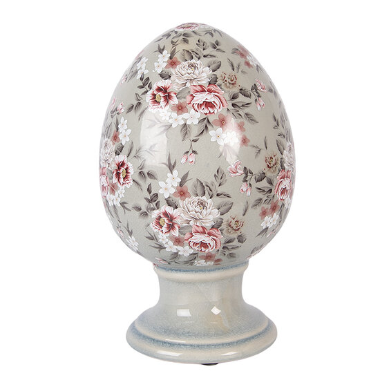 Clayre &amp; Eef | Decoratie Ei op voet Grijs Roze &oslash; 15x24 cm | 6CE2399L