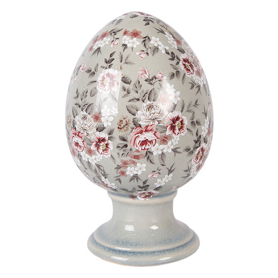 Clayre &amp; Eef | Decoratie Ei op voet Grijs Roze &oslash; 15x24 cm | 6CE2399L