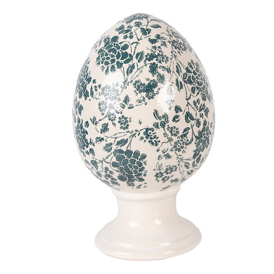 Clayre &amp; Eef | Decoratie Ei op voet Beige Groen &oslash; 15x24 cm | 6CE2405L