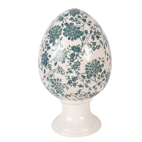 Clayre &amp; Eef | Decoratie Ei op voet Beige Groen &oslash; 17x28 cm | 6CE2405XL