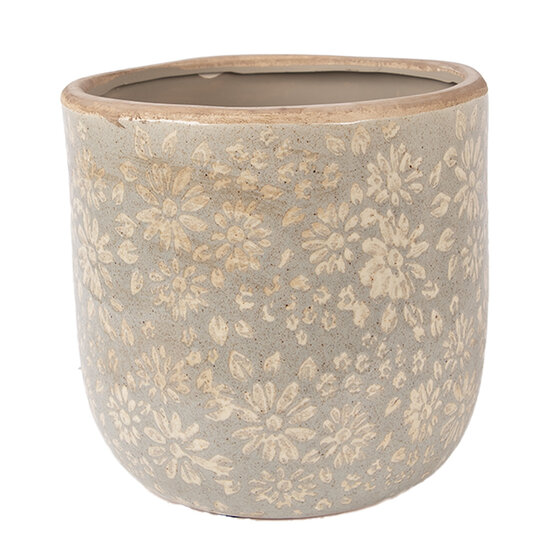 Clayre &amp; Eef | Bloempot Binnen Grijs Beige &oslash; 18x16 cm | 6CE2409L