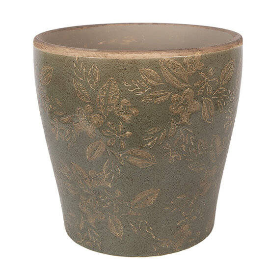 Clayre &amp; Eef | Bloempot Binnen Groen Bruin &oslash; 18x17 cm | 6CE2410XL