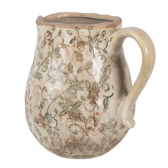 Clayre &amp; Eef | Decoratieve Schenkkan Beige Groen 20x16x20 cm | 6CE2413L