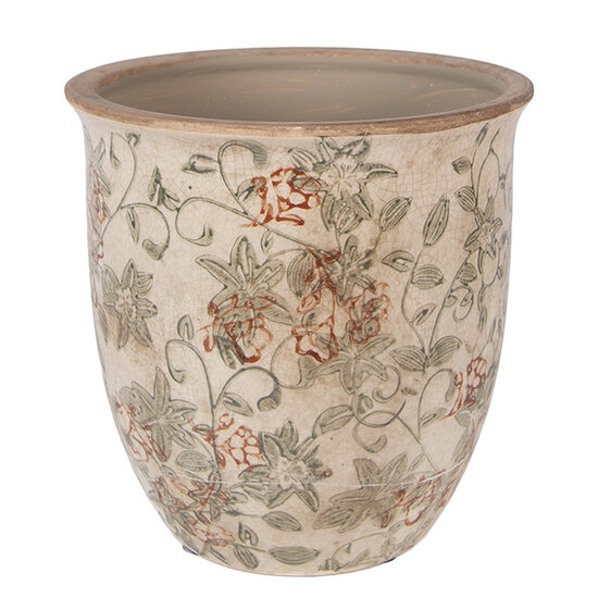 Clayre &amp; Eef | Bloempot Binnen Beige Groen &oslash; 17x17 cm | 6CE2415L