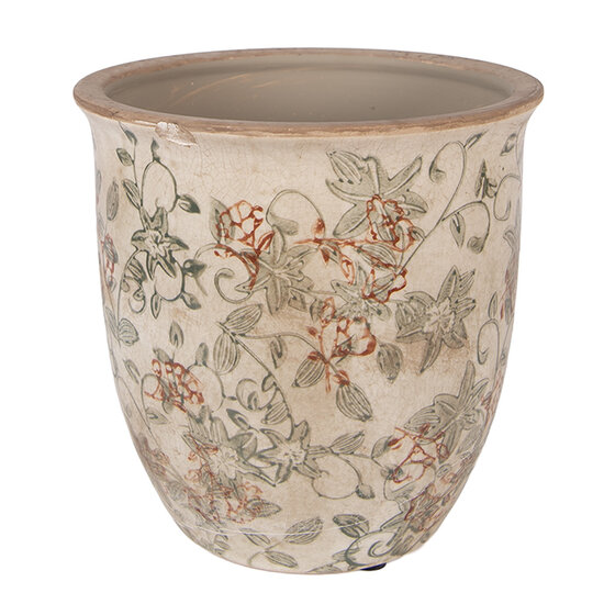 Clayre &amp; Eef | Bloempot Binnen Beige Groen &oslash; 17x17 cm | 6CE2415L