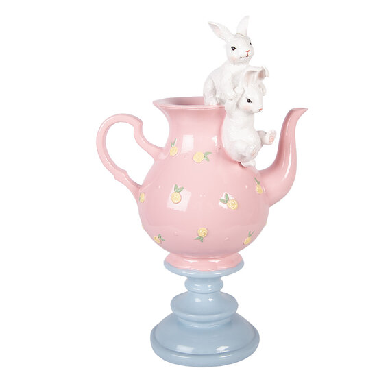 Clayre &amp; Eef | Decoratie theepot met konijnen Roze Wit 22x14x35 cm | 6PR5940