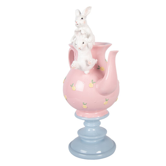 Clayre &amp; Eef | Decoratie theepot met konijnen Roze Wit 22x14x35 cm | 6PR5940