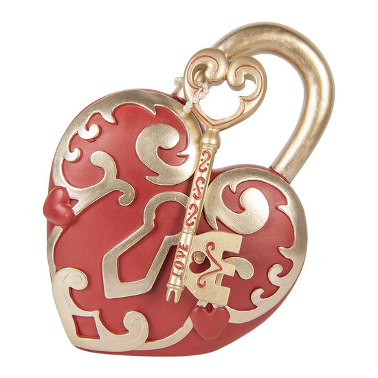 Clayre &amp; Eef | Decoratie Hart met sleutel Rood goudkleurig 22x9x30 cm | 6PR5955