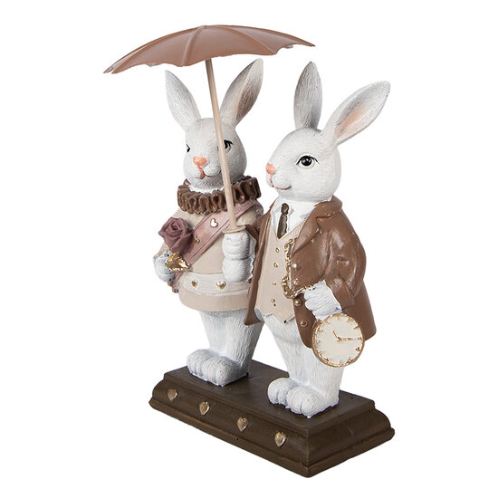 Clayre &amp; Eef | Decoratie Konijnen met paraplu Wit Bruin 13x6x16 cm | 6PR5972