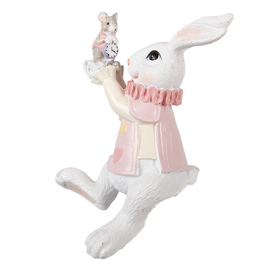 Clayre &amp; Eef | Decoratie zittend Konijn Wit Roze 9x9x14 cm | 6PR5975