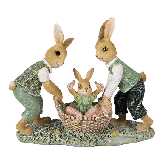 Clayre &amp; Eef | Decoratie Konijnen Bruin Groen 17x7x14 cm | 6PR5977