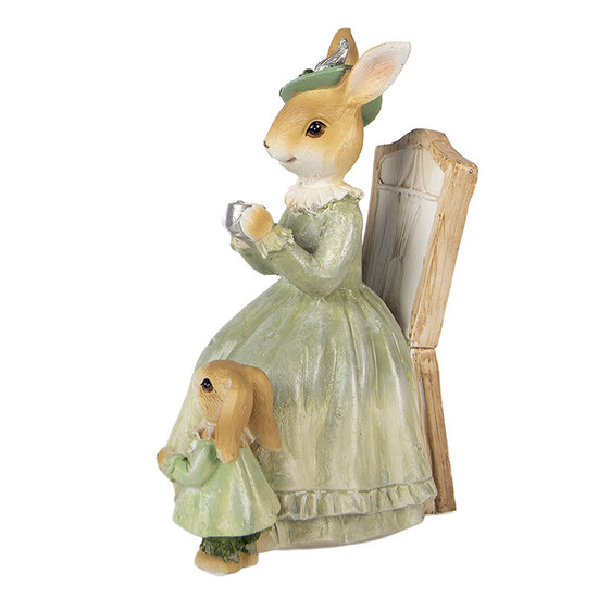 Clayre &amp; Eef | Decoratie Konijnen Bruin Groen 14x10x18 cm | 6PR5980