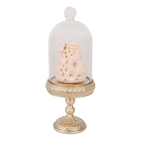 Clayre &amp; Eef | Glazen Stolp met decoratie Goudkleurig Roze &oslash; 7x17 cm | 6PR6011