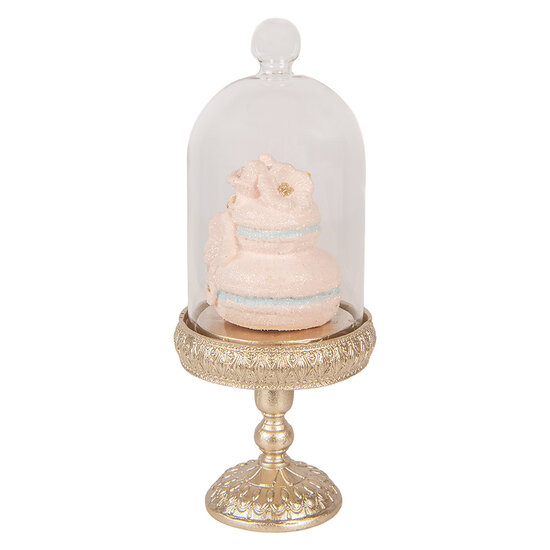 Clayre &amp; Eef | Glazen Stolp met decoratie Goudkleurig Roze &oslash; 7x17 cm | 6PR6011